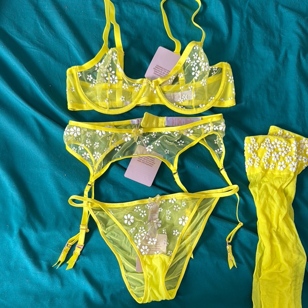 Savage X Fenty Yellow Sheer Floral Lingerie